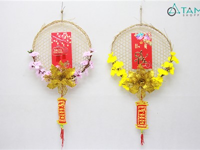 Vòng hoa treo cửa Tết Handmade bao lì xì dài ĐK 30cm T-VTC-16
